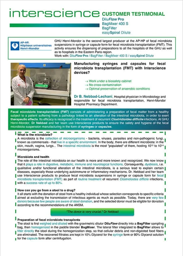 Fabricación de jeringuillas y cápsulas para trasplante de microbiota fecal (FMT) con equipos de Interscience (En inglés)