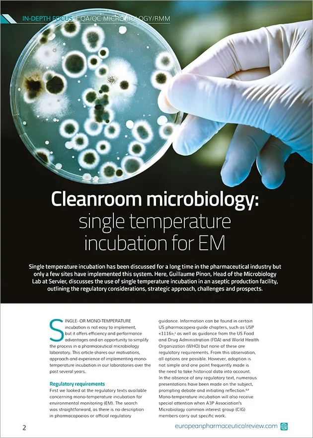 Microbiología en sala blanca: incubación a temperatura única para monitoreo ambiental (en inglés)